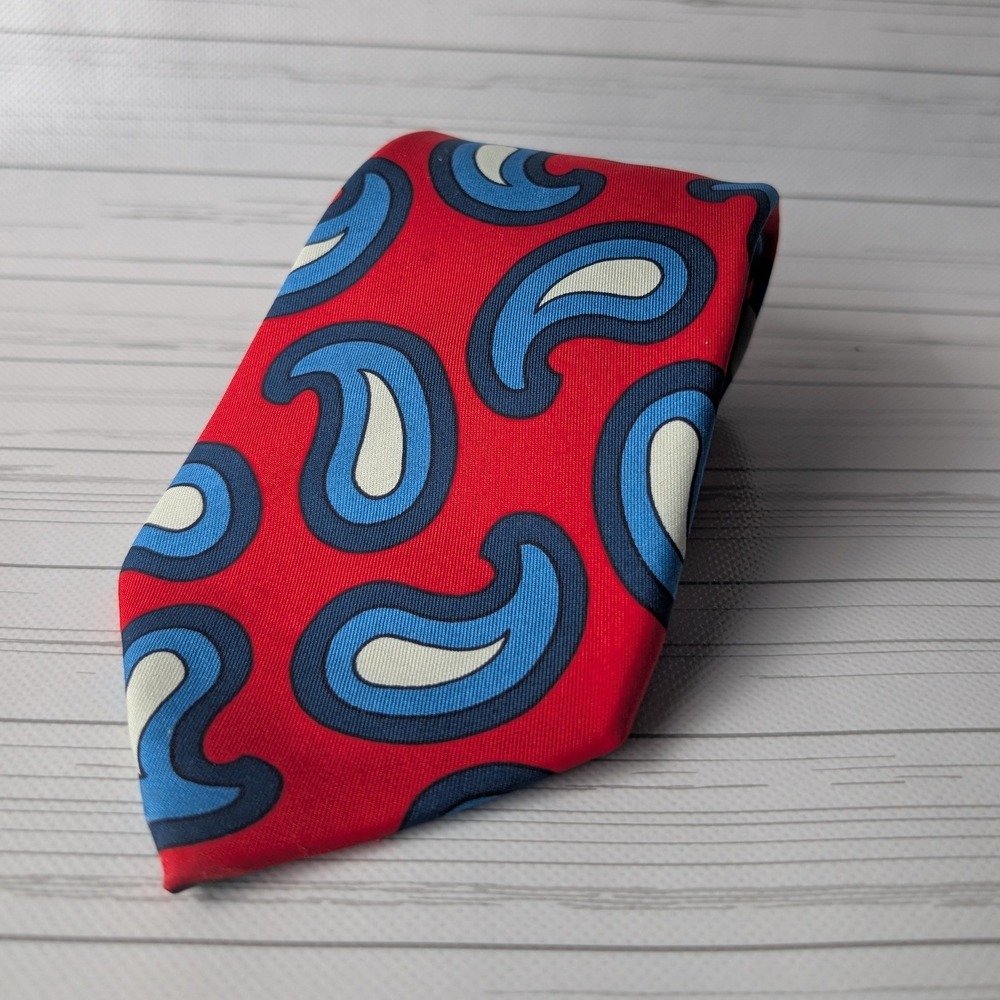 Turnbull & Asser Red Paisley Silk Tie with Blue and Cream Motifs